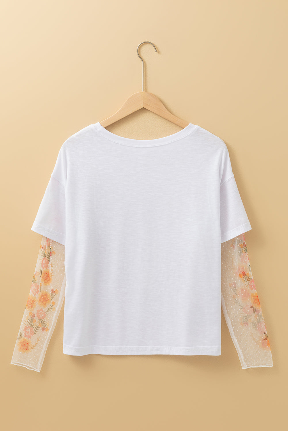 Faux Two Piece Floral Long Sleeve Patchwork Tee