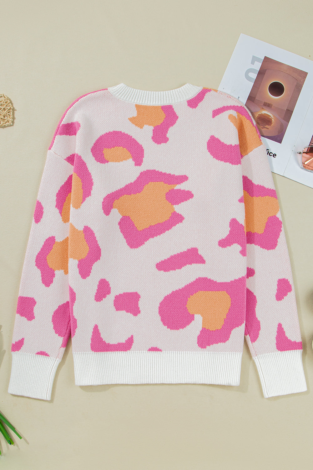 Playful Leopard Print Drop Shoulder Baggy Sweater