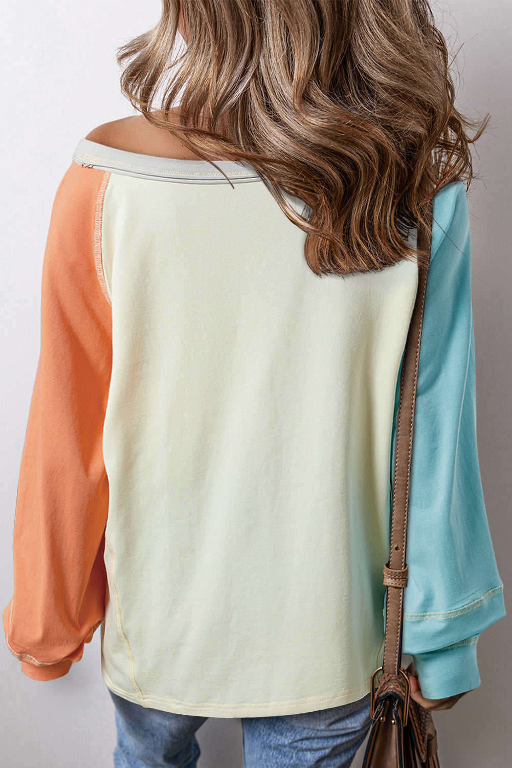 Colorblock Patchwork Crew Neck Long Sleeve Top