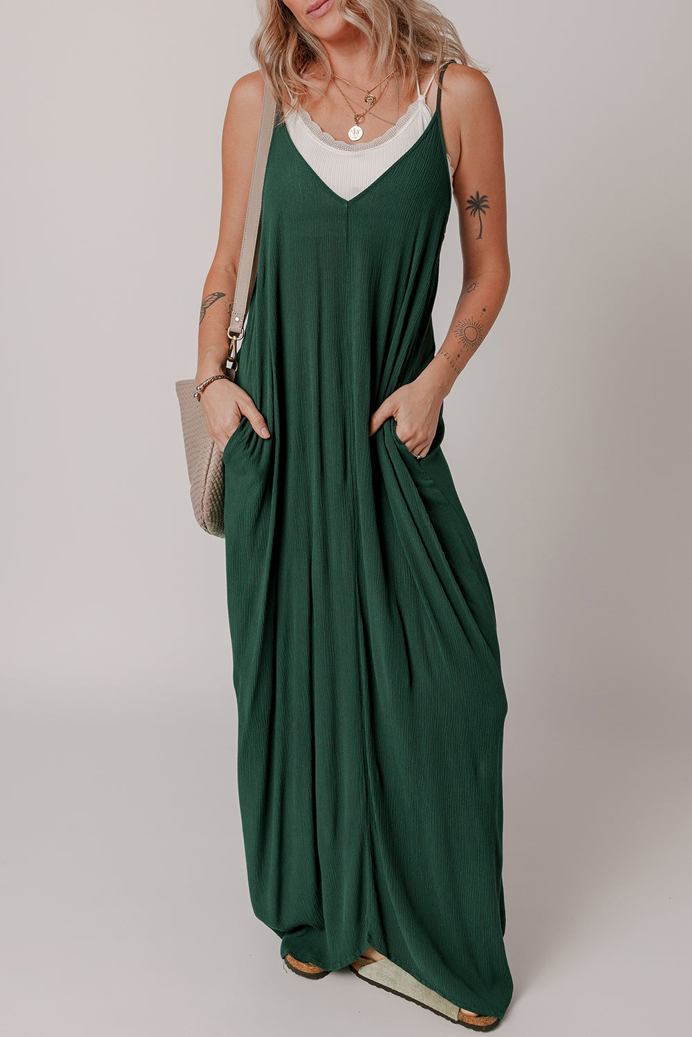 Spaghetti Straps Pocketed Slouchy Maxi Dress