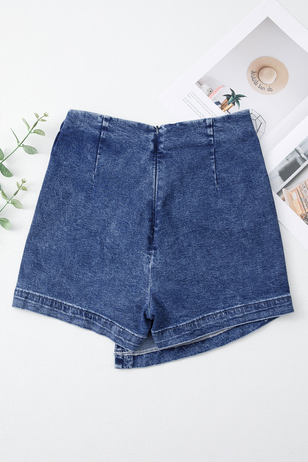 Acid Wash Asymmetric Twisted Wrapped Zipped Denim Skort