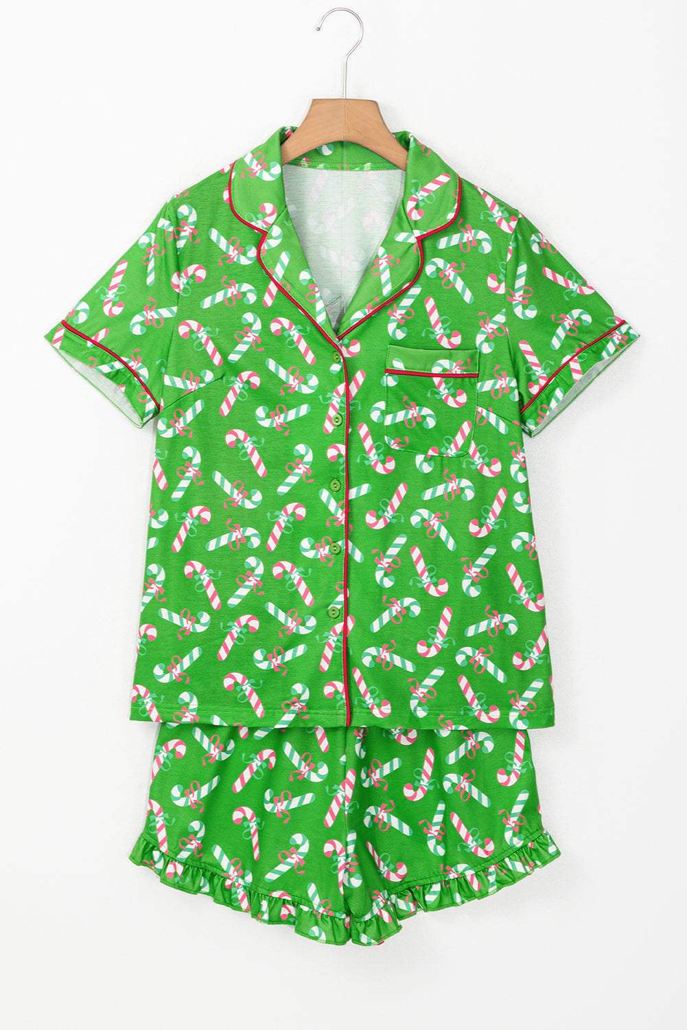 Christmas Candy Cane Print Pocketed Knotted Pajama Set