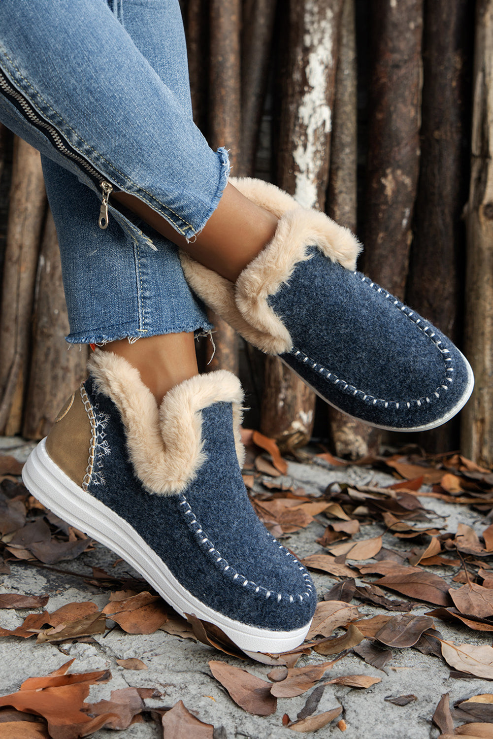 Suede Stitching Patchwork Plush Lined Anklet Boots