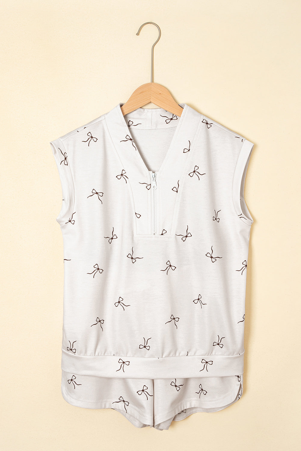 Bow Print Half Zip Tank and Shorts 2pcs Set