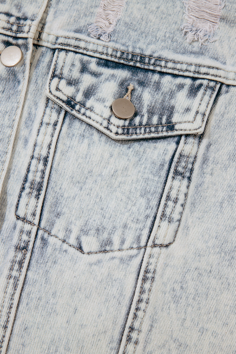 Light Wash Buttoned Chest Pocket Puff Sleeve Denim Jacket