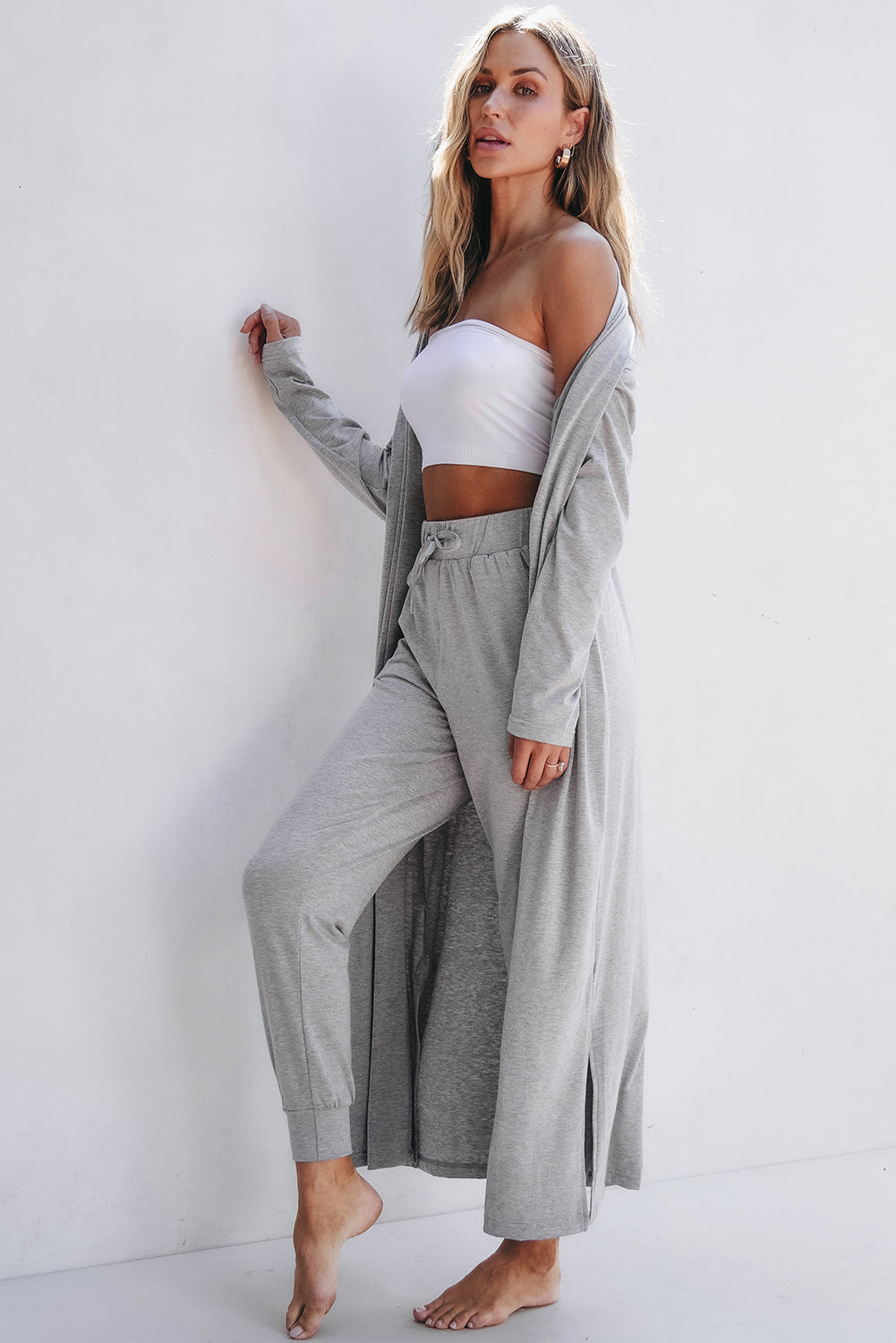 Split Long Cardigan and Skinny Pants Lounge Set