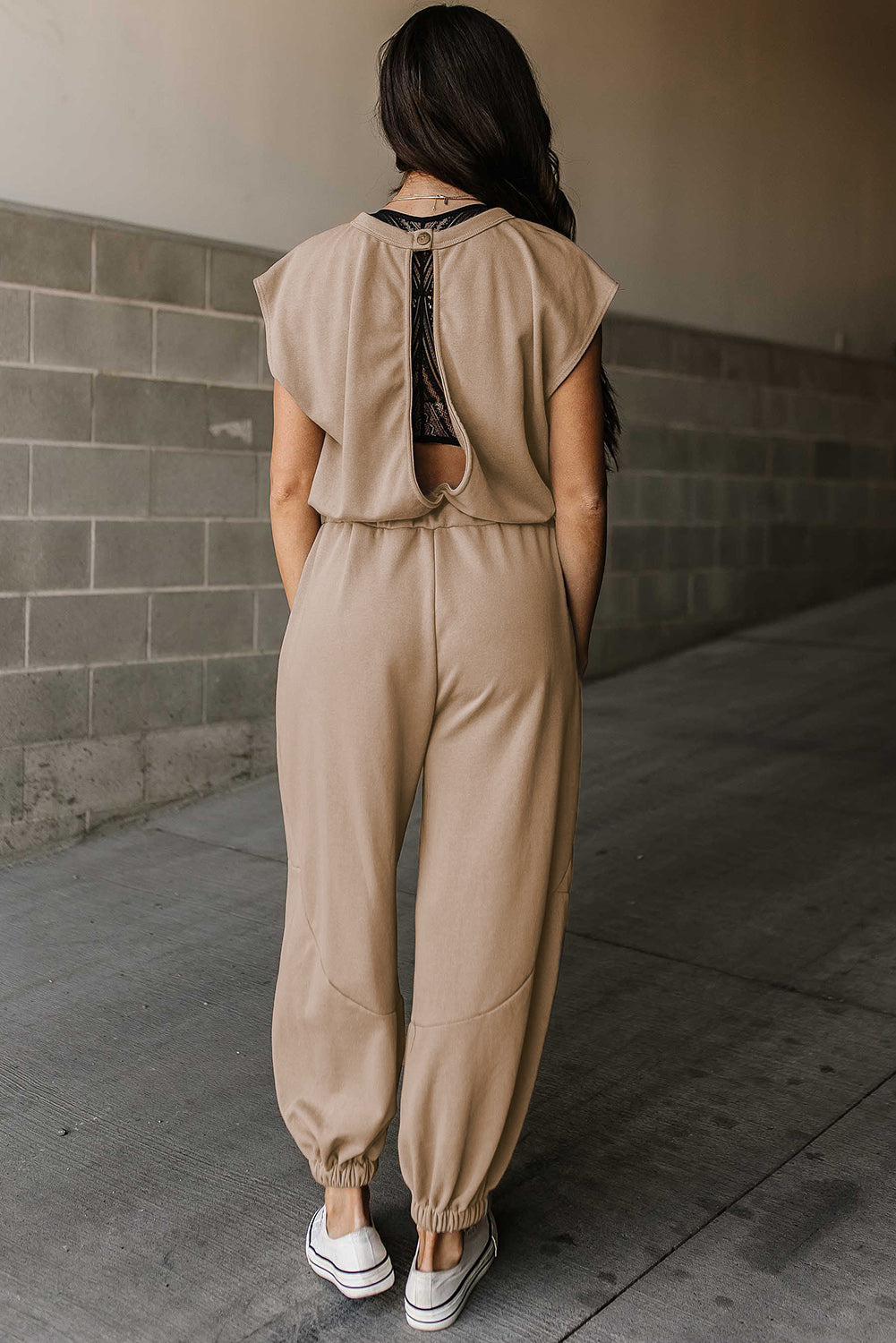 Cap Sleeve Open Back Drawstring Jogger Jumpsuit