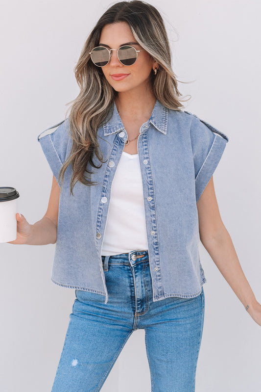 Denim Pinup Folded Cap Sleeve Shirt