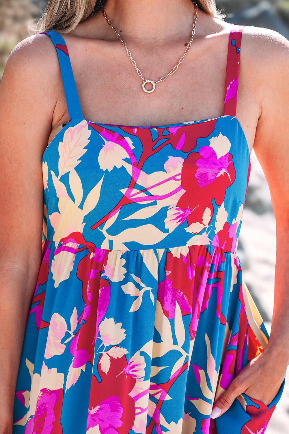 Floral High Waist Sleeveless Flared Long Dress