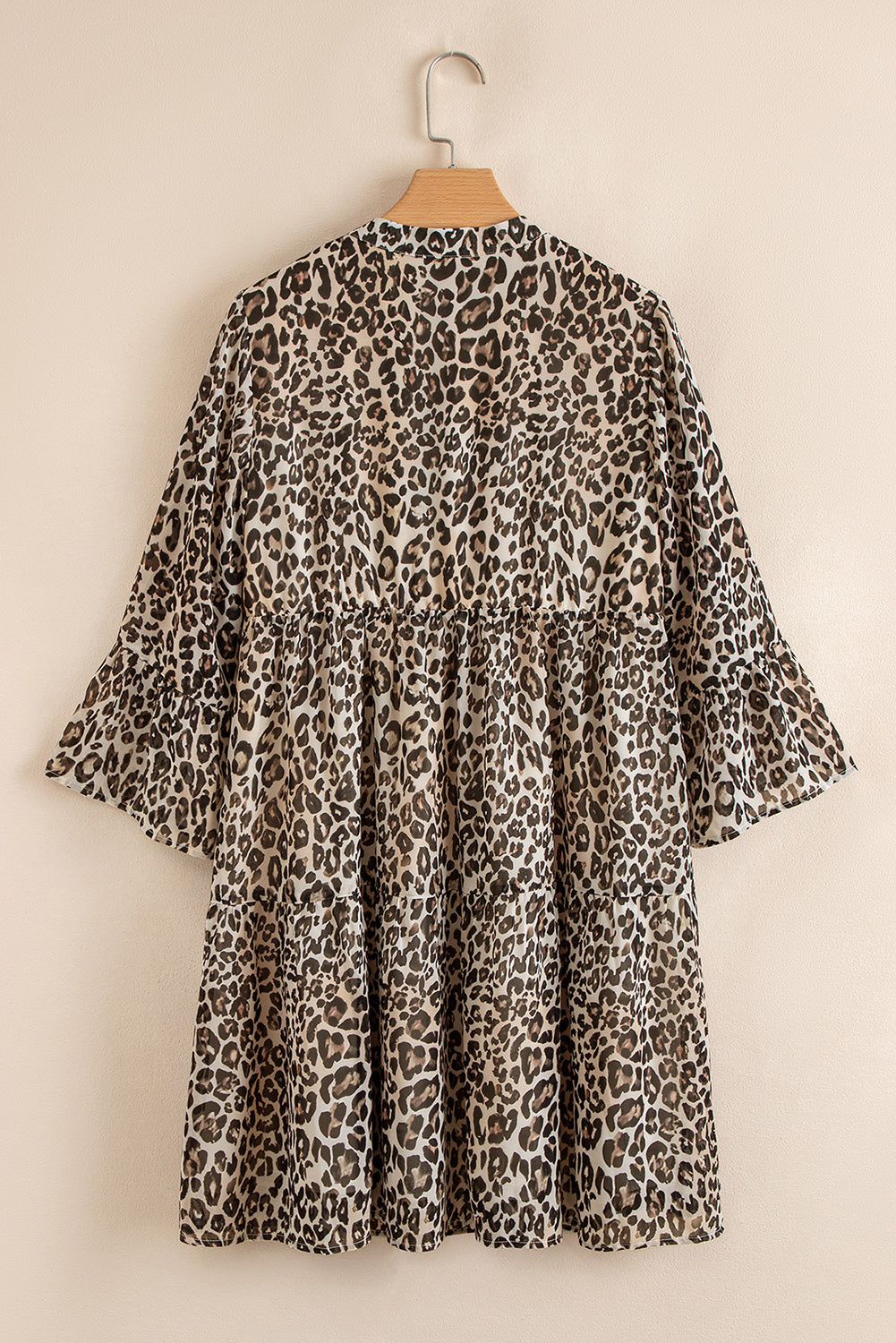 Leopard 3/4 Sleeve V Neck Swing Dress