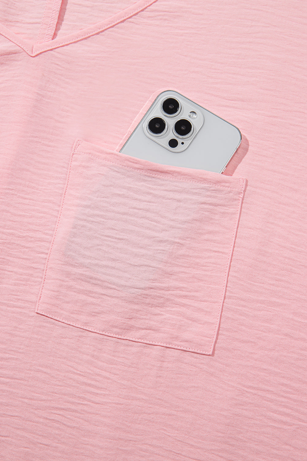 Textured Half Sleeve V Neck Plus Size T Shirt with Chest Pocket