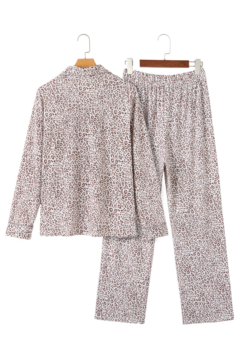 Leopard Print Long Sleeve and Pants Pajamas Set