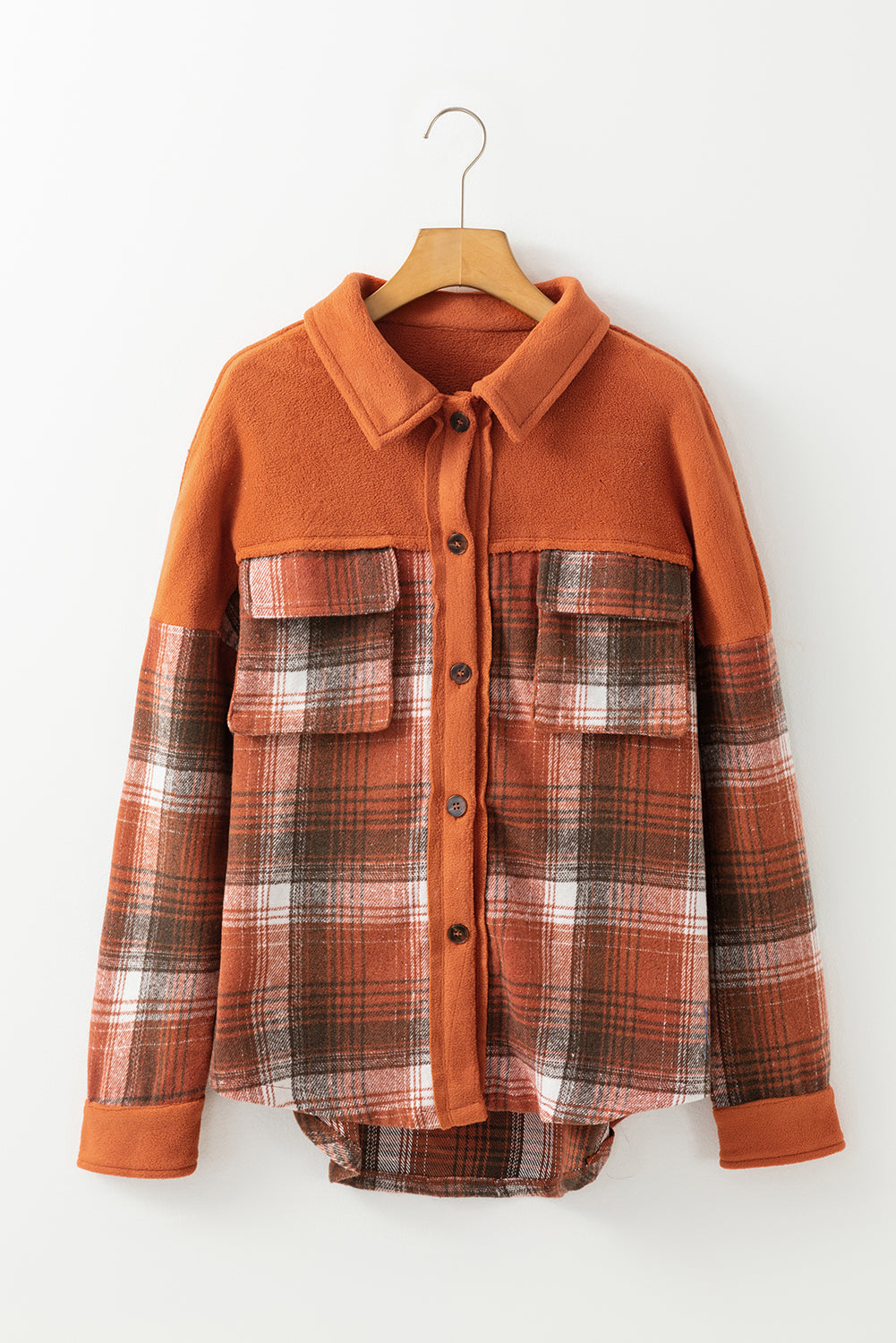 Colorblock Plaid Pattern Flap Pockets Buttoned Shacket