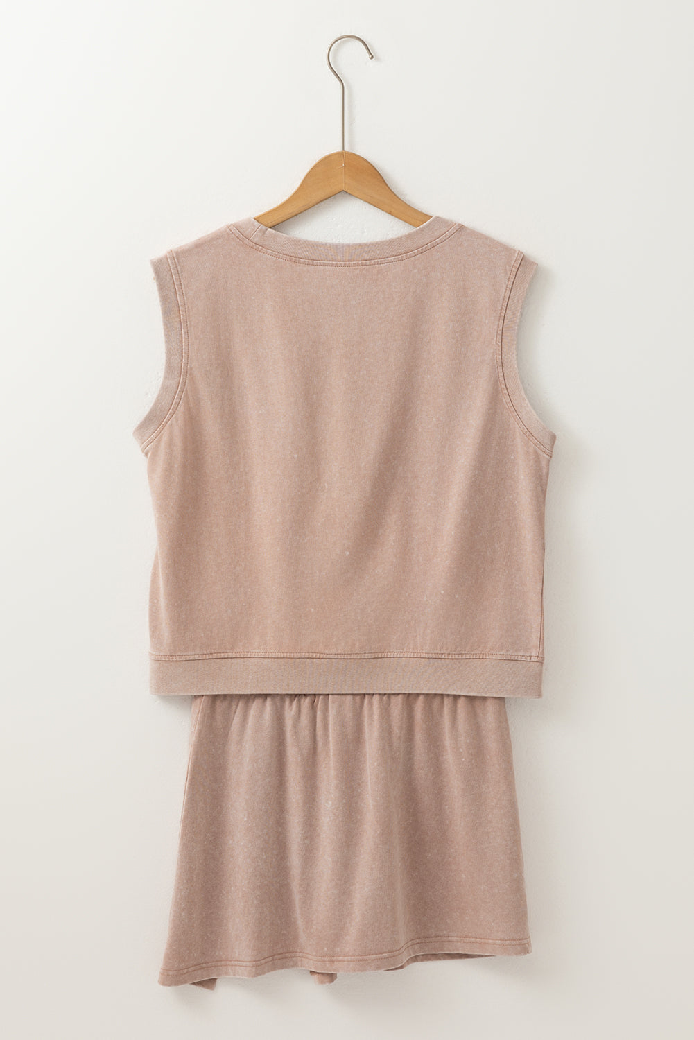 2 Pieces Mineral Wash Cotton Tank Top Lined Split Skirt Set