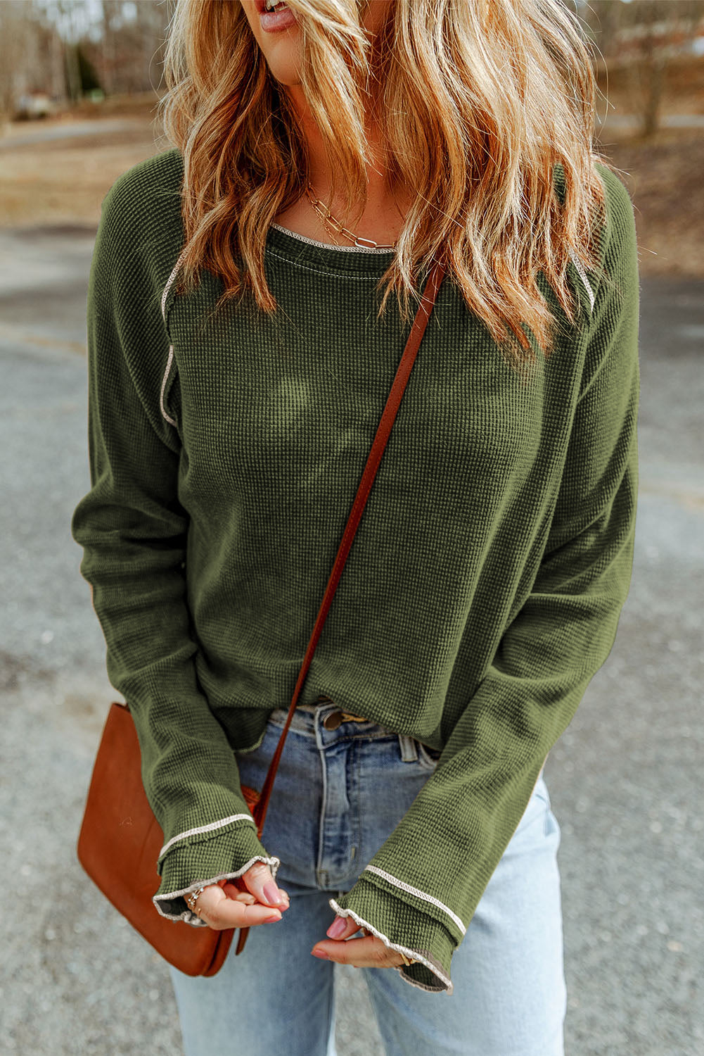 Textured Round Neck Long Sleeve Top