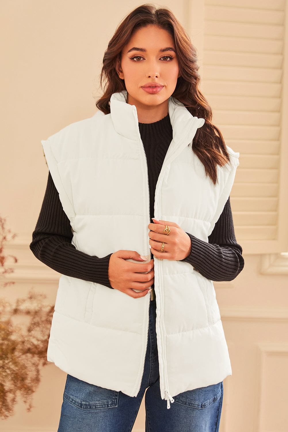 Zipper Stand Neck Oversized Puffer Vest