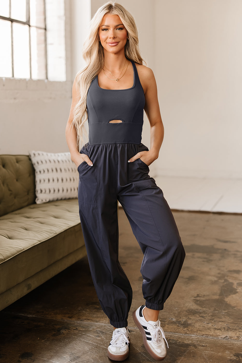 Back Crossed Straps Hollow Out Jogger Jumpsuit