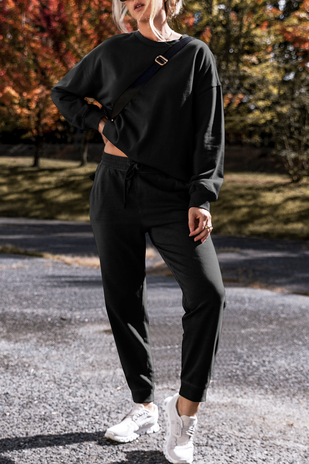 Solid Color High Low Pullover and Skinny Pants Set