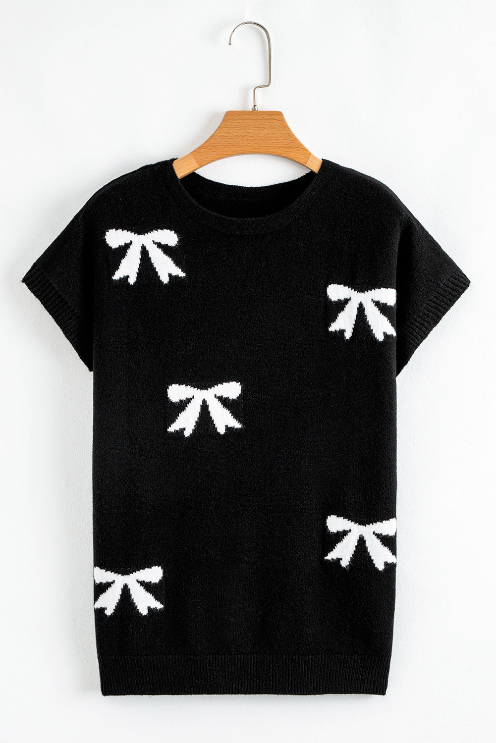 Bow Pattern Knit Short Sleeve Sweater