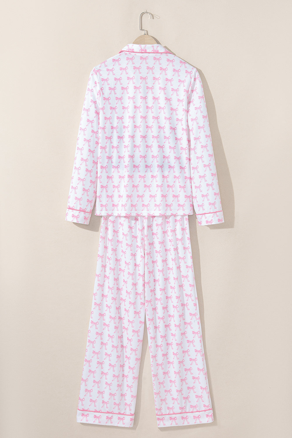 Bow Print Long Sleeve Shirt and Pants Soft Pajama Set