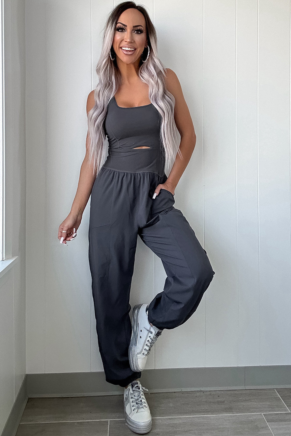 Back Crossed Straps Hollow Out Jogger Jumpsuit