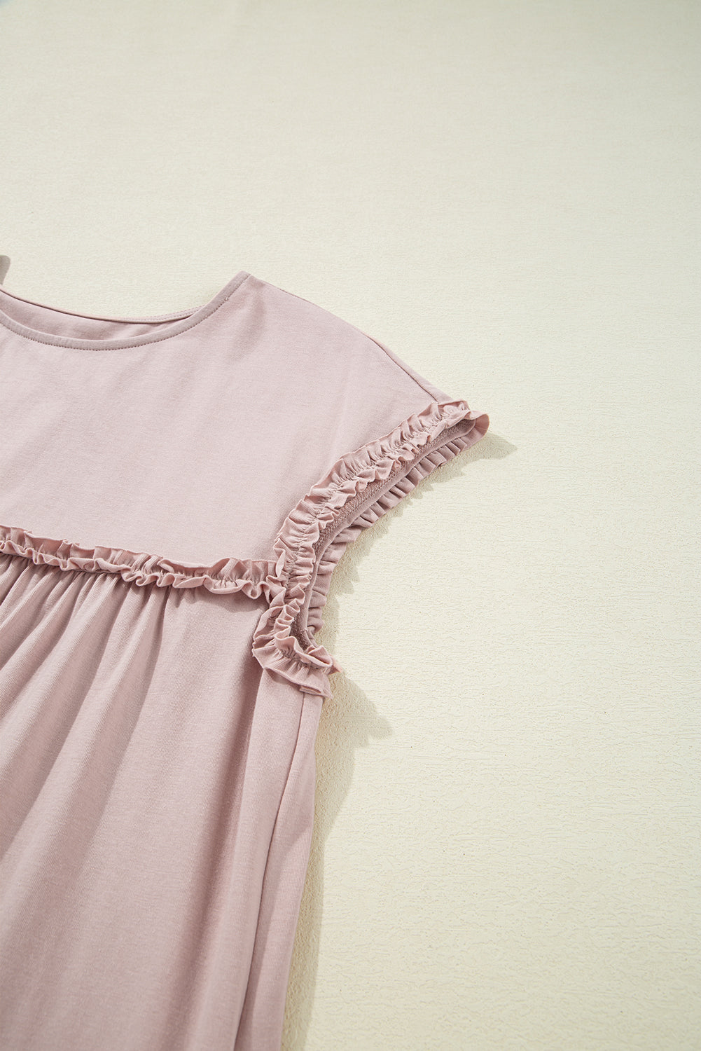 Frilled Trim Crew Neck Loose Fit Mini Dress