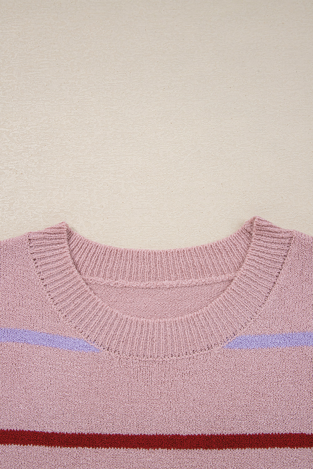Stripe Ribbed Edge Drop Shoulder Sweater