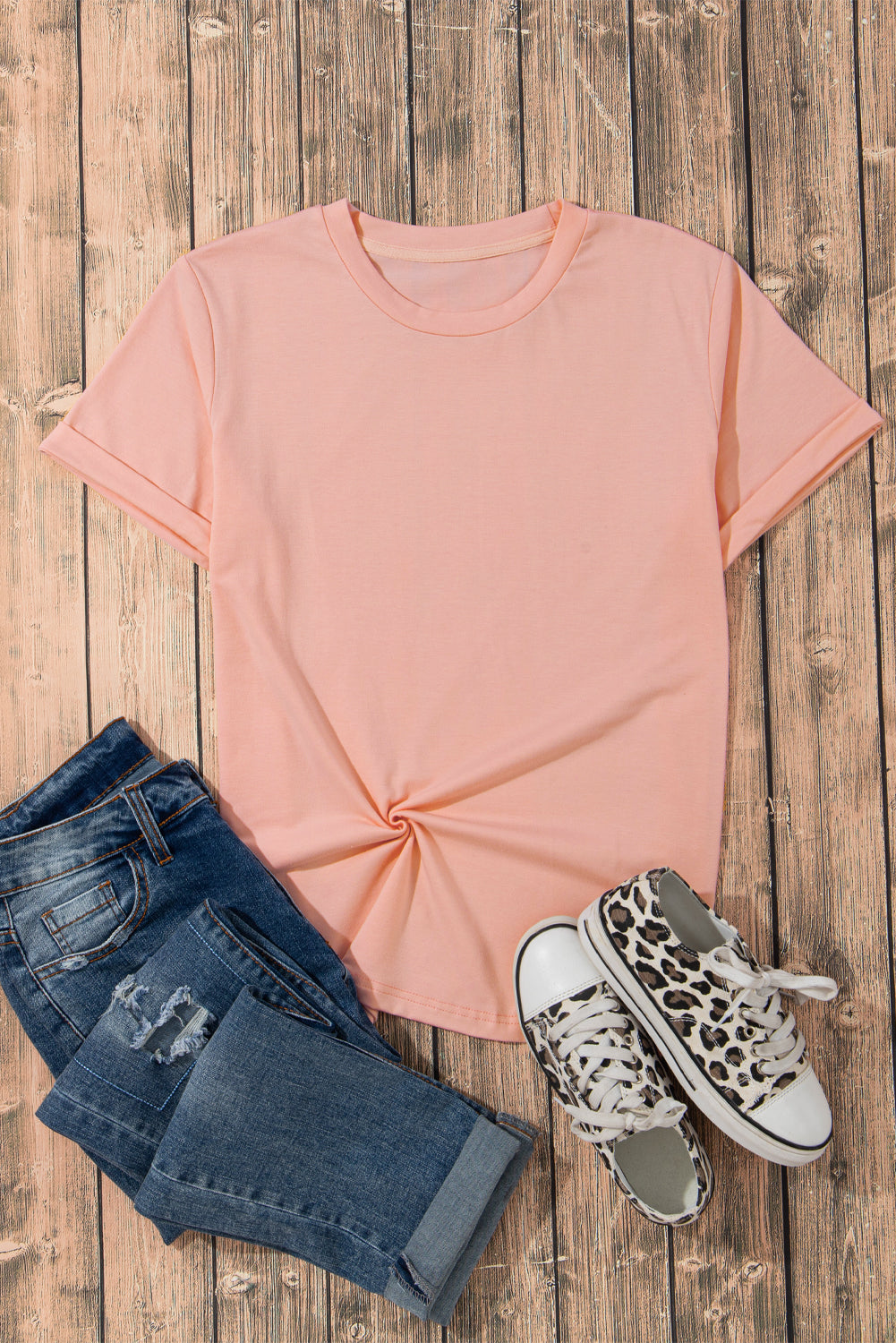 Casual Plain Crew Neck Tee