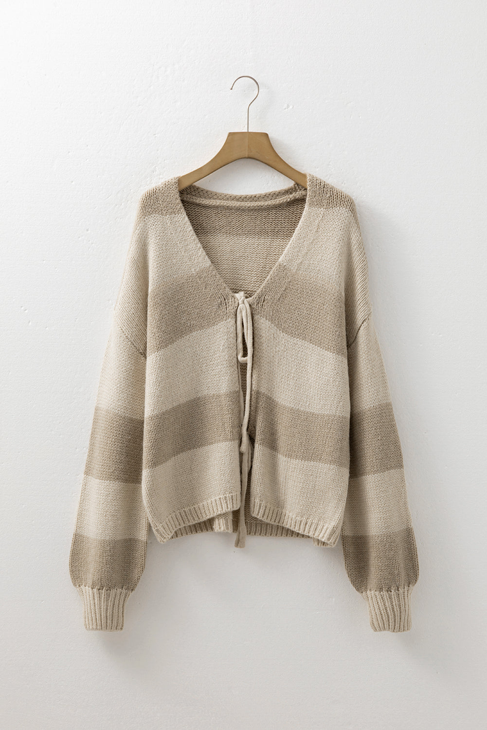Striped Color Block Brushed Knit Bow Tie Front Sweater Cardigan