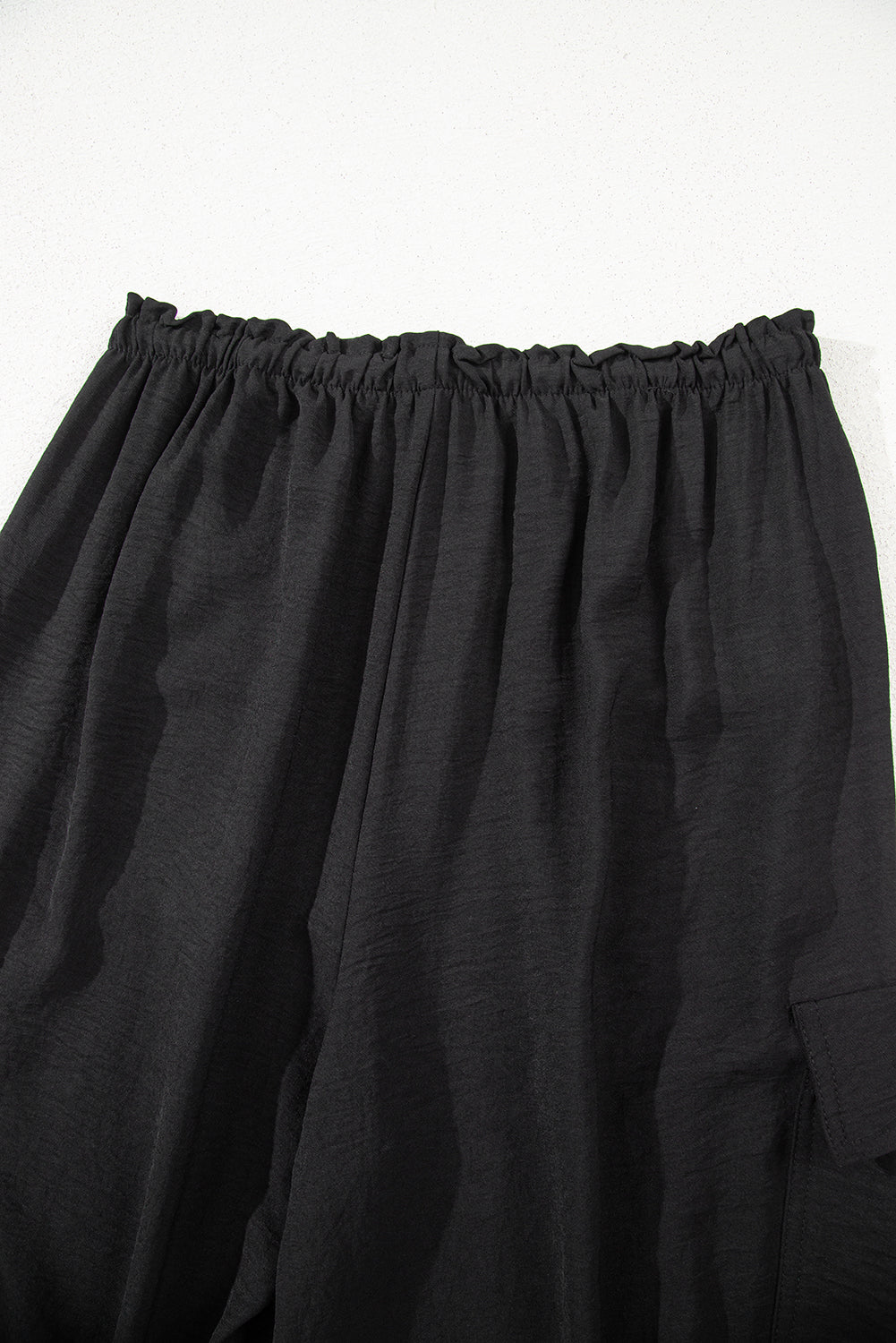 Drawstring Frilled Waist Wide Leg Utility Trousers