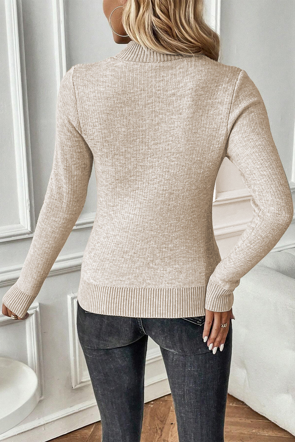 Thermal Lined Ribbed Knit Mock Neck Sweater