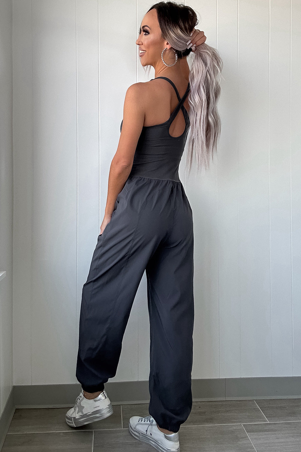 Back Crossed Straps Hollow Out Jogger Jumpsuit