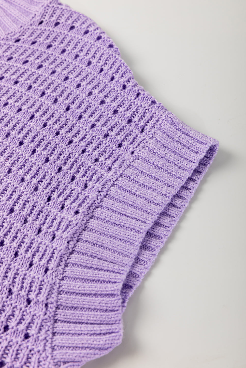 Pointelle knit Ribbed Trim Short Sleeve Sweater