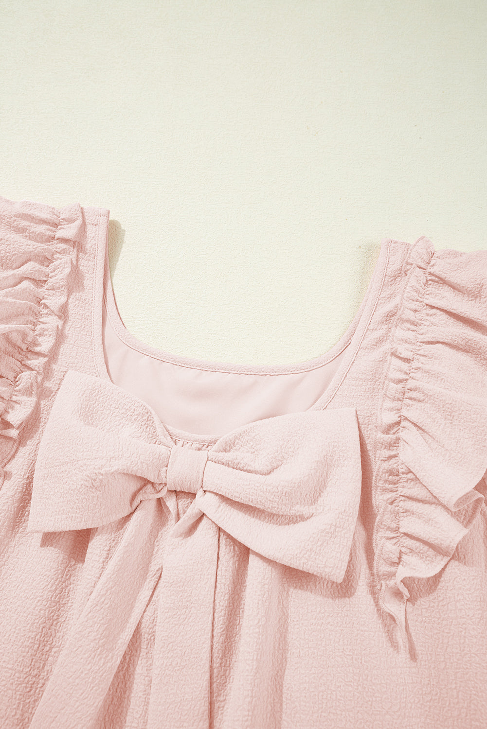 Textured Flutter Sleeve Square Neck Bow Back Mini Dress