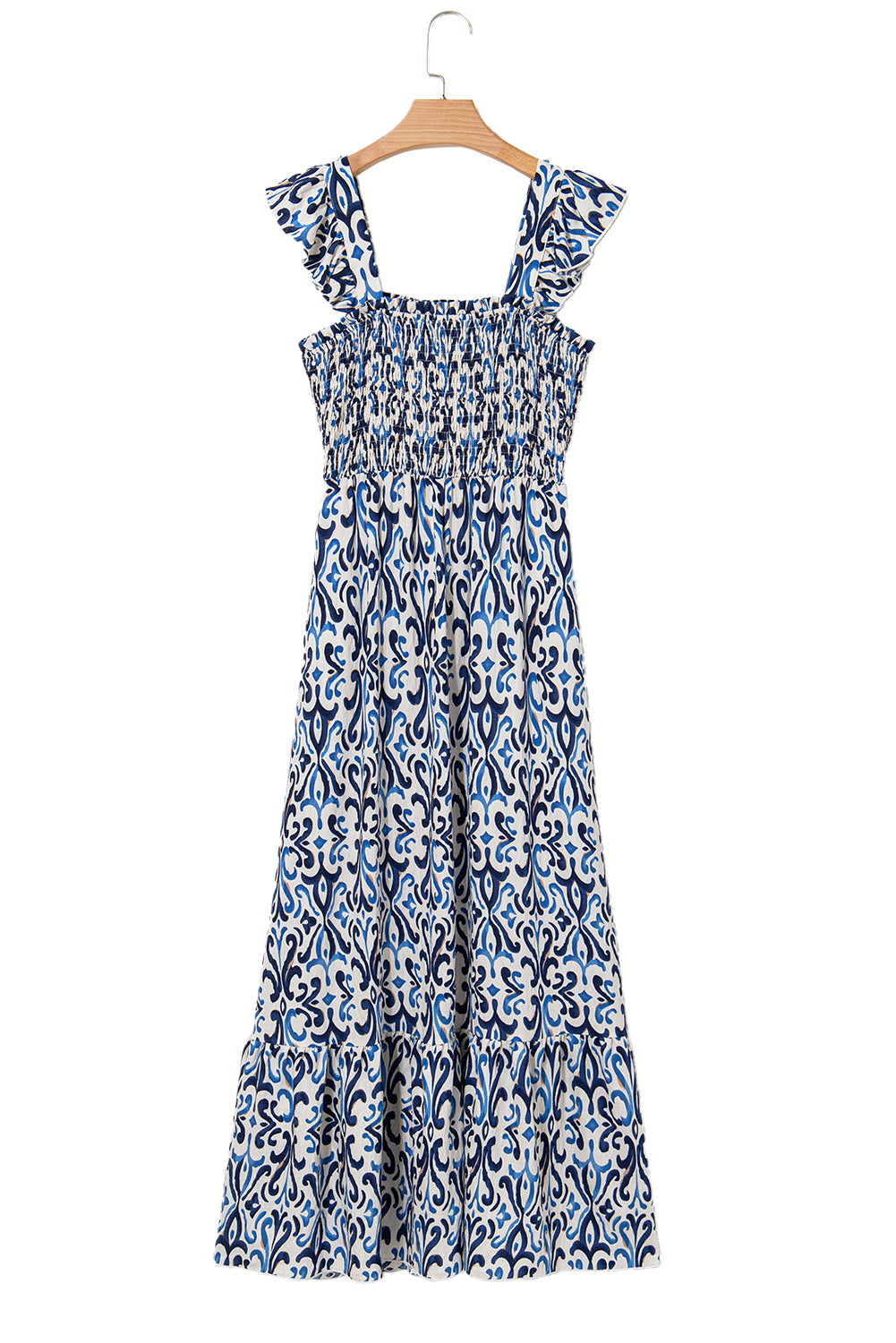 Boho Print Smocked High Waist Maxi Dress