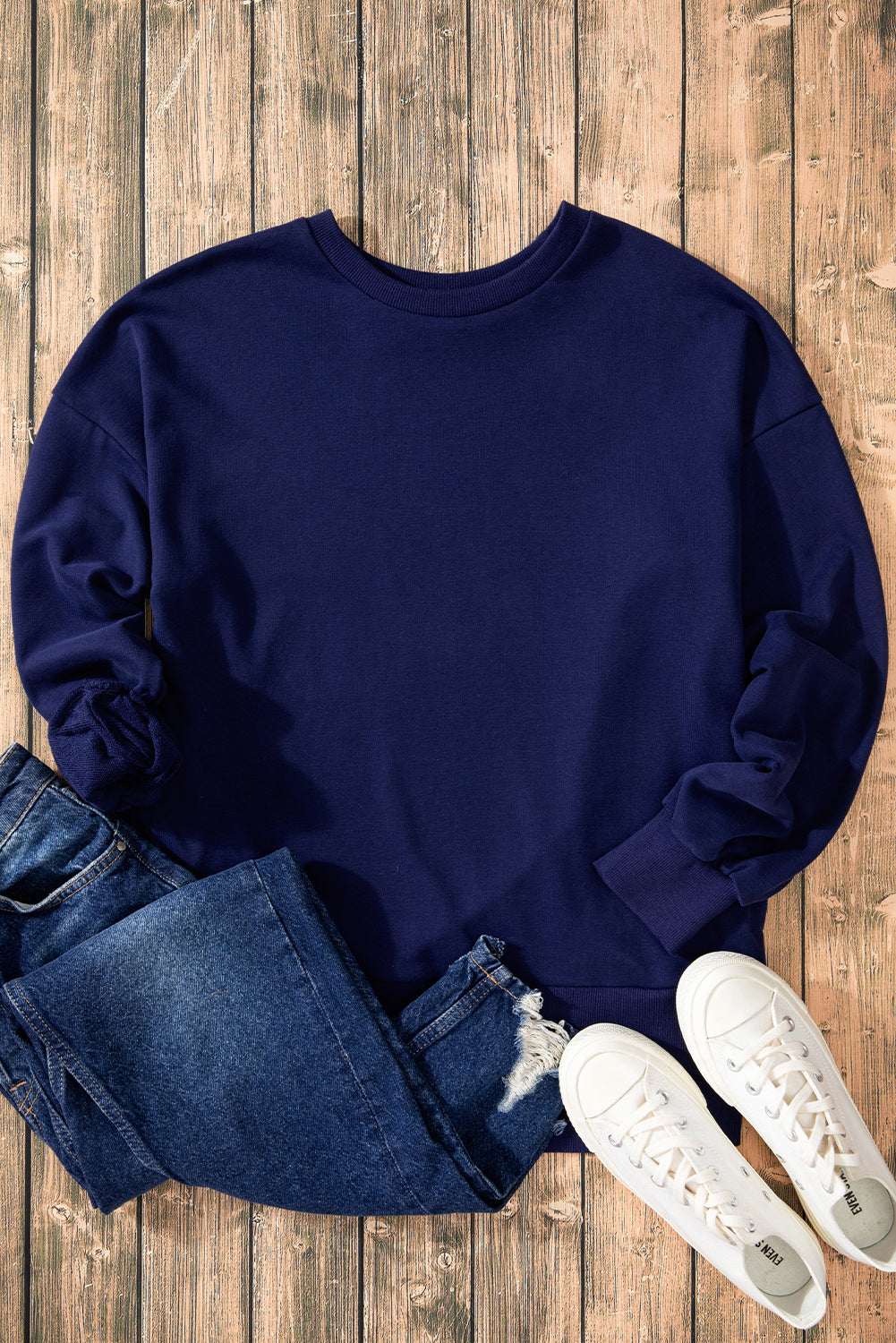 Solid O Neck High Low Hem Pullover Sweatshirt