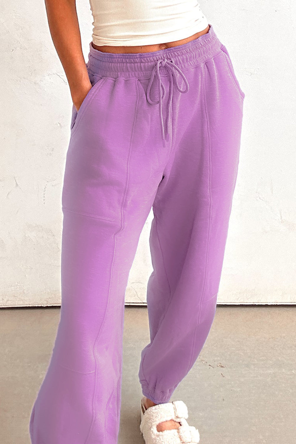 Drawstring Waist Patchwork Solid Color Jogger Pants