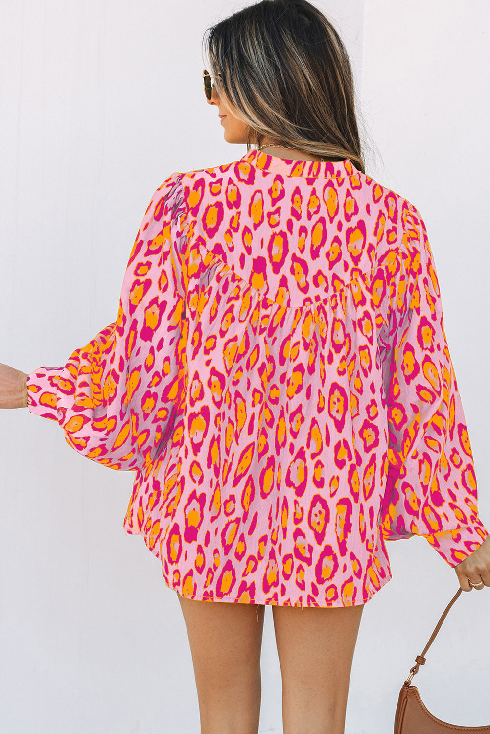 Oversized Leopard Print Balloon Sleeve Casual Shirt
