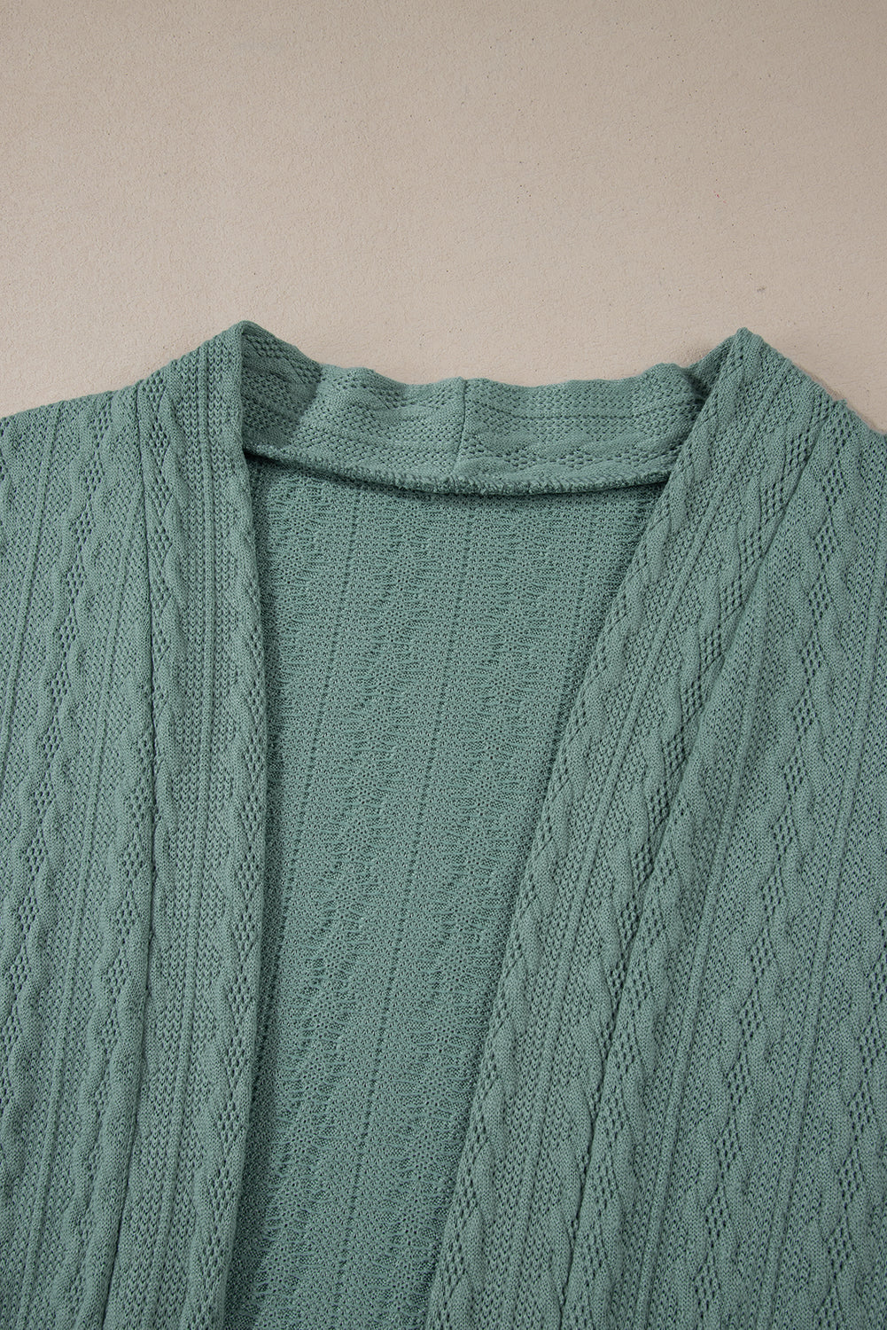 Textured Knit Side Pockets Open Front Cardigan