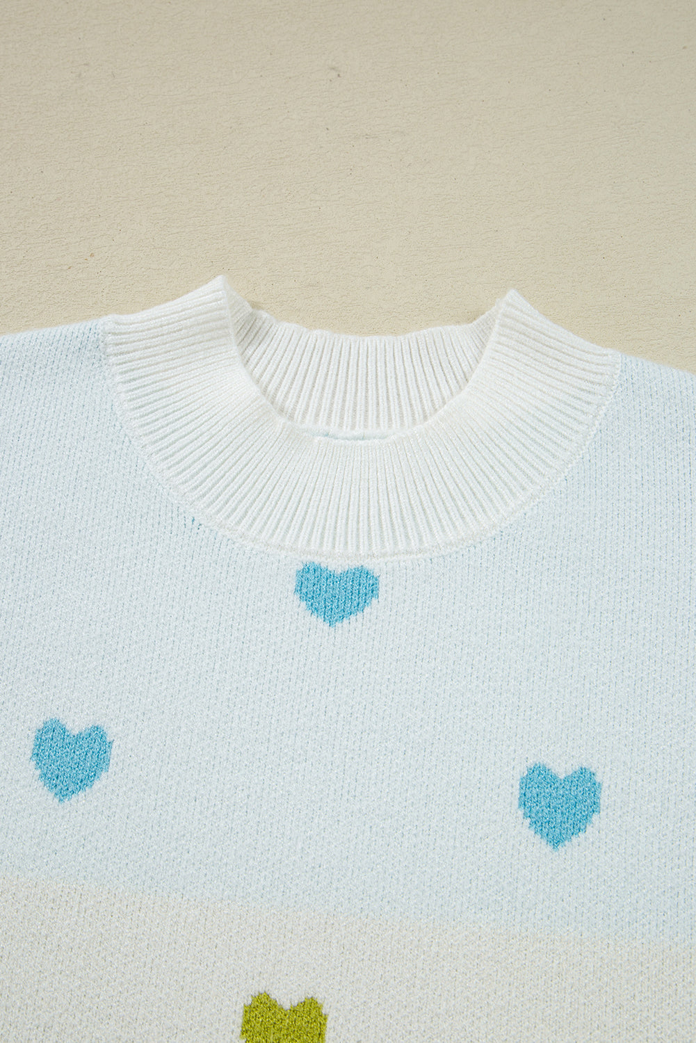 Heart Pattern Colorblock Knit High Neck Baggy Sweater