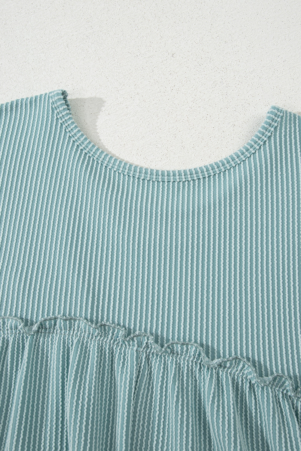 Corded Knit Textured Patched Pocket Frilled Swing Mini Dress with Pockets