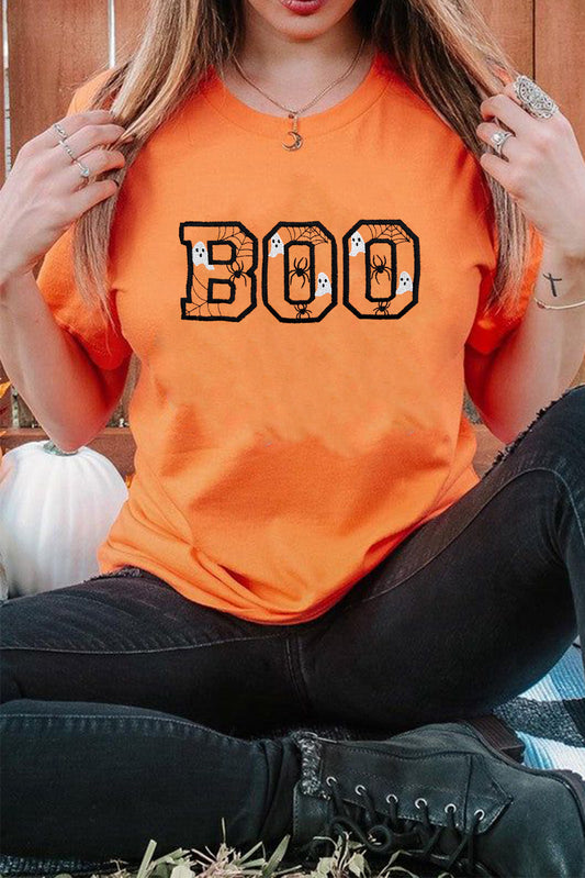 BOO Halloween Ghost Spider Embroidered Graphic Tee