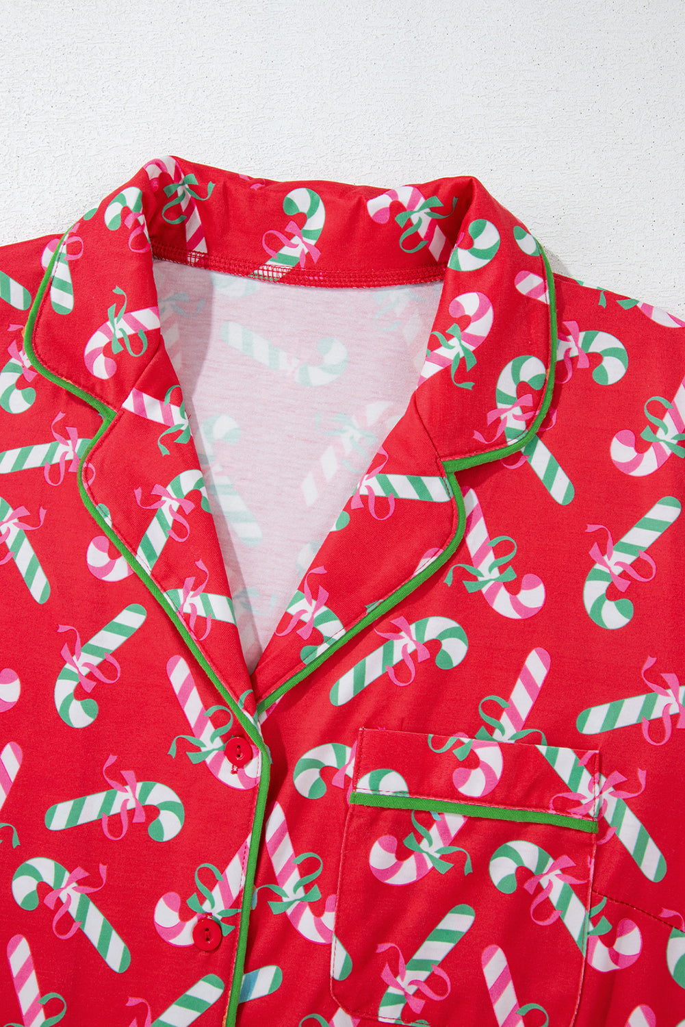 Christmas Candy Cane Print Pocketed Knotted Pajama Set