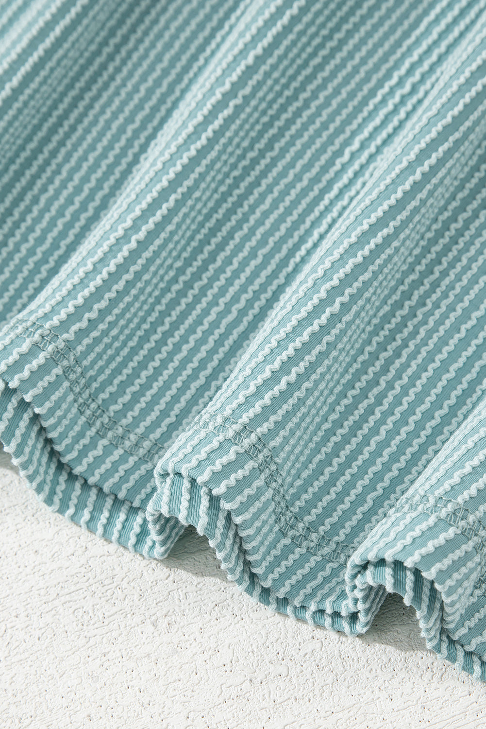Corded Knit Textured Patched Pocket Frilled Swing Mini Dress with Pockets