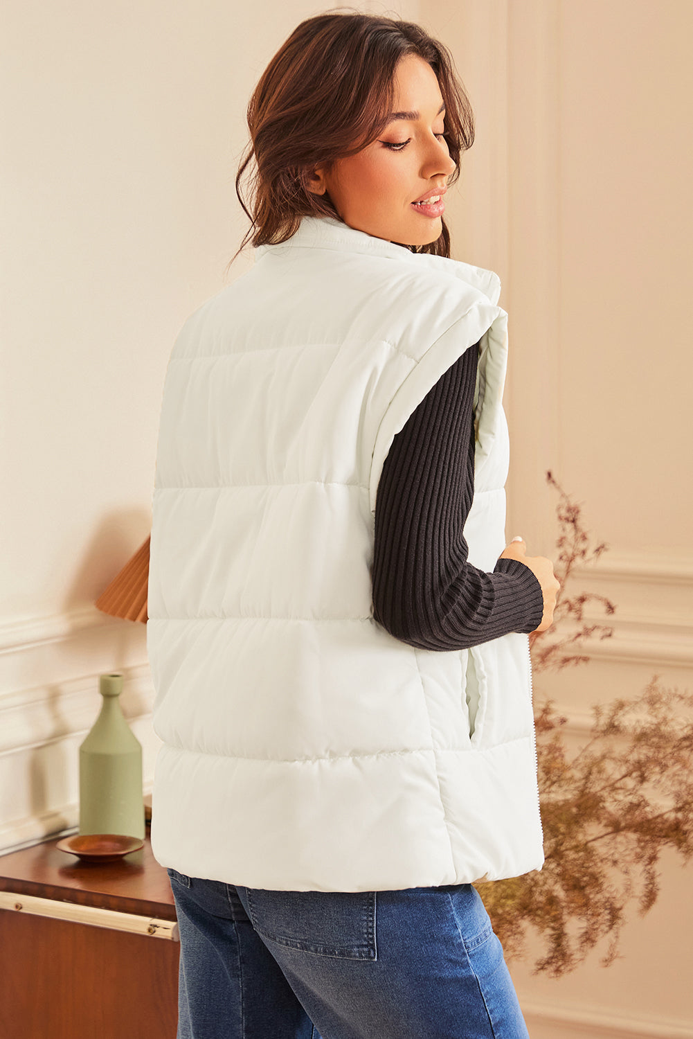 Zipper Stand Neck Oversized Puffer Vest