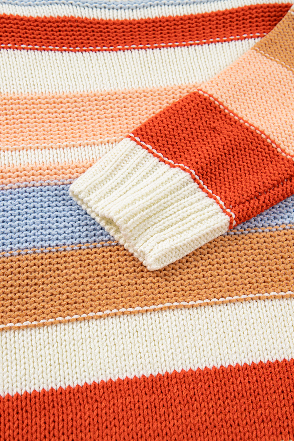 Striped Colorblock Round Neck Drop Shoulder Sweater