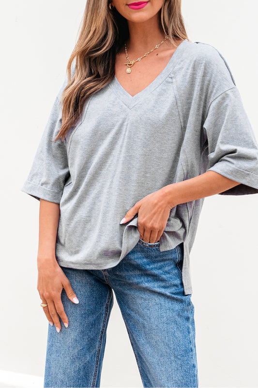 Raglan Half Sleeve V Neck Oversized T Shirt