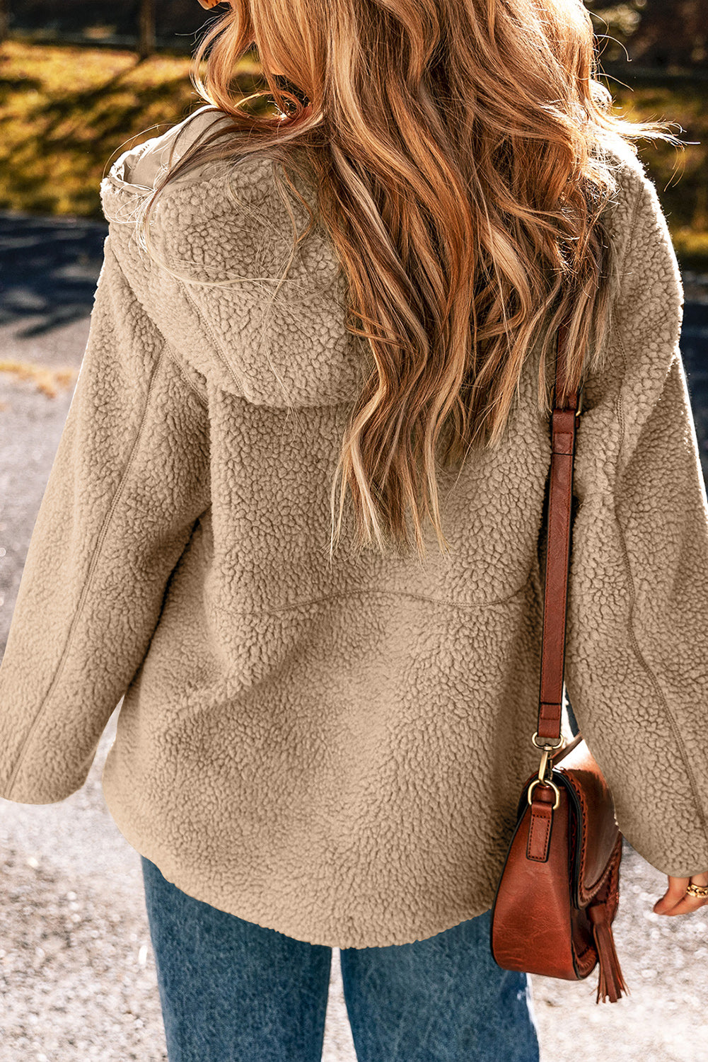 Fleece Zip Up Drawstring Hooded Pocketed Jacket