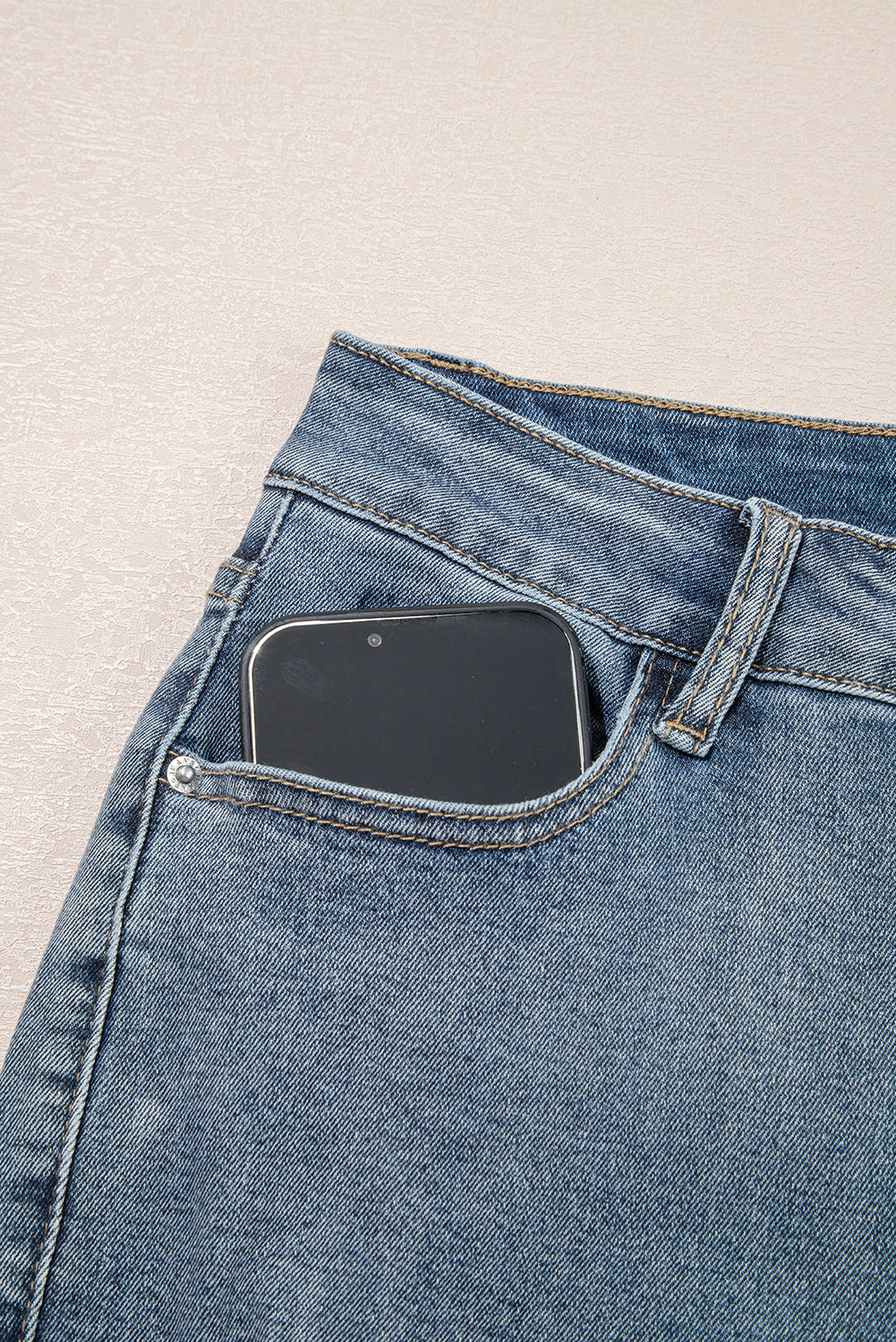 Slightly Distressed Ankle-length Straight Jeans