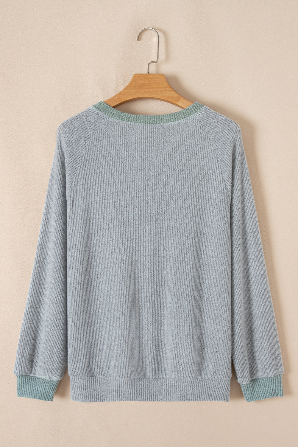 Color Contrast Ribbed Loose Fit Long Sleeve Top